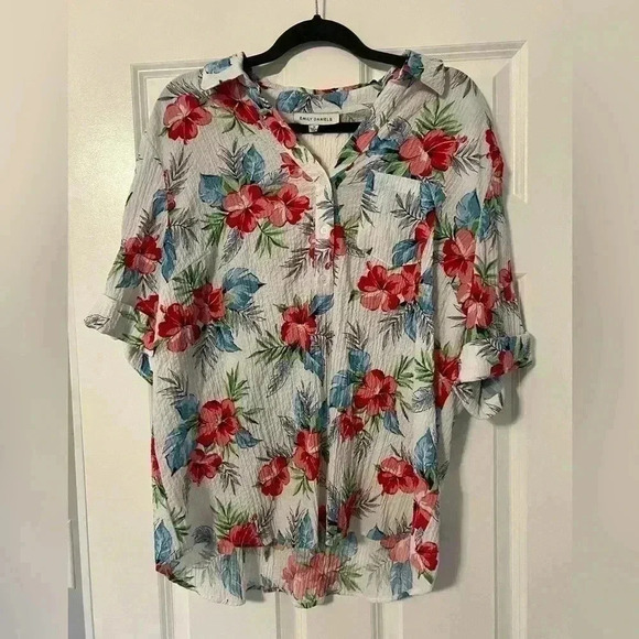 Emily Daniels | Floral Hawaiian Print Polo Collared Shirt | Size 1X - Picture 1 of 7